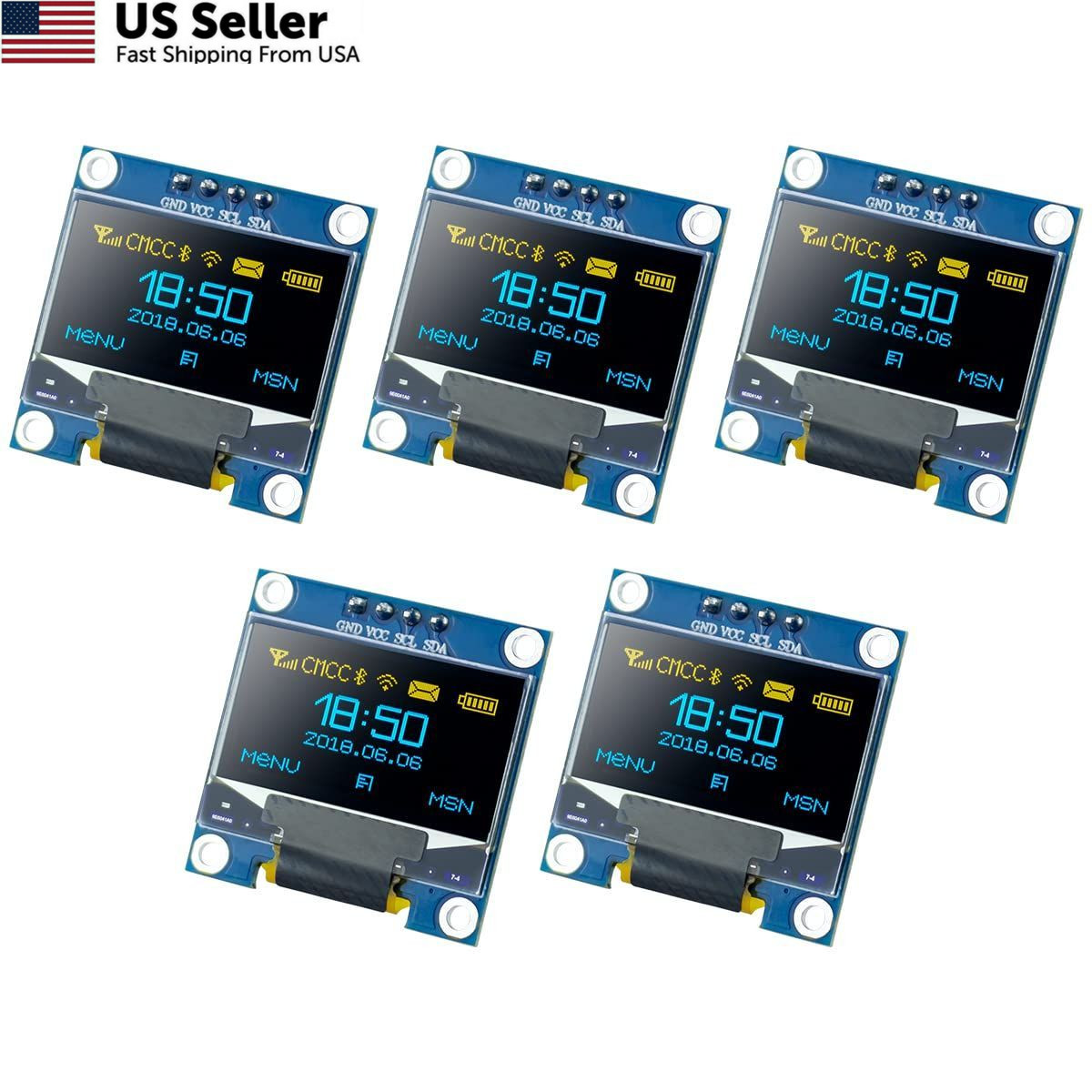 Hosyond 5 Pcs 0.96 Inch OLED I2C IIC Display Module 12864 1, Blue and Yellow