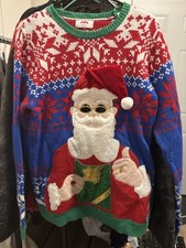 Men's UGLY CHRISTMAS Santa Claus Sweater Sz M 38-40 with Pocket