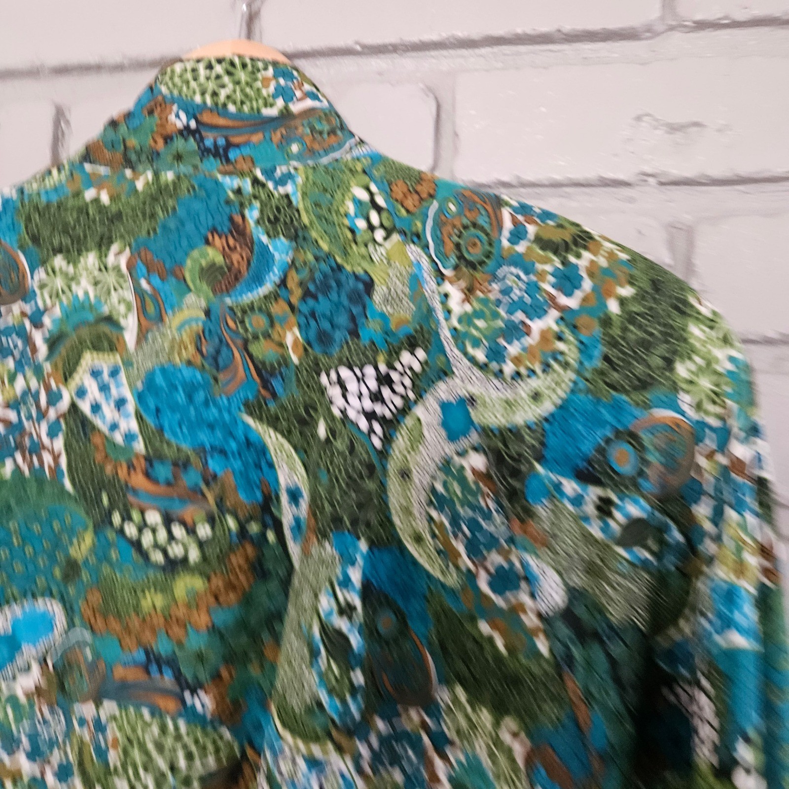 Vintage Psychedelic Paisley Floral Bomber Jacket Teal Green Zip Up L/XL ...