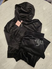 NWT JUICY COUTURE Velour Bling Tracksuit Hoodie/Pants Black Medium Brand New