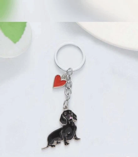 Black Sausage Dog Daschund Keyring Present Gift Dog Lover
