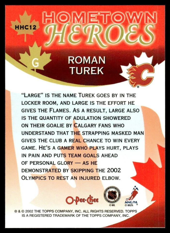 2002-03 O-Pee-Chee Hometown Heroes Canada Roman Turek Calgary Flames #HHC12 - Image 2 of 2