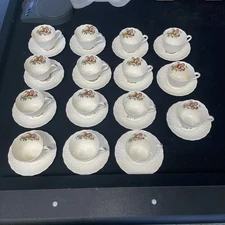 Spode Copeland Set 15 Cups & Saucers #S2280 Alden Fruits & Flowers 1939-1957