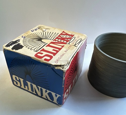 Vintage Metal Slinky Toy Original Walking Spring Toy In Original Red Blue Box