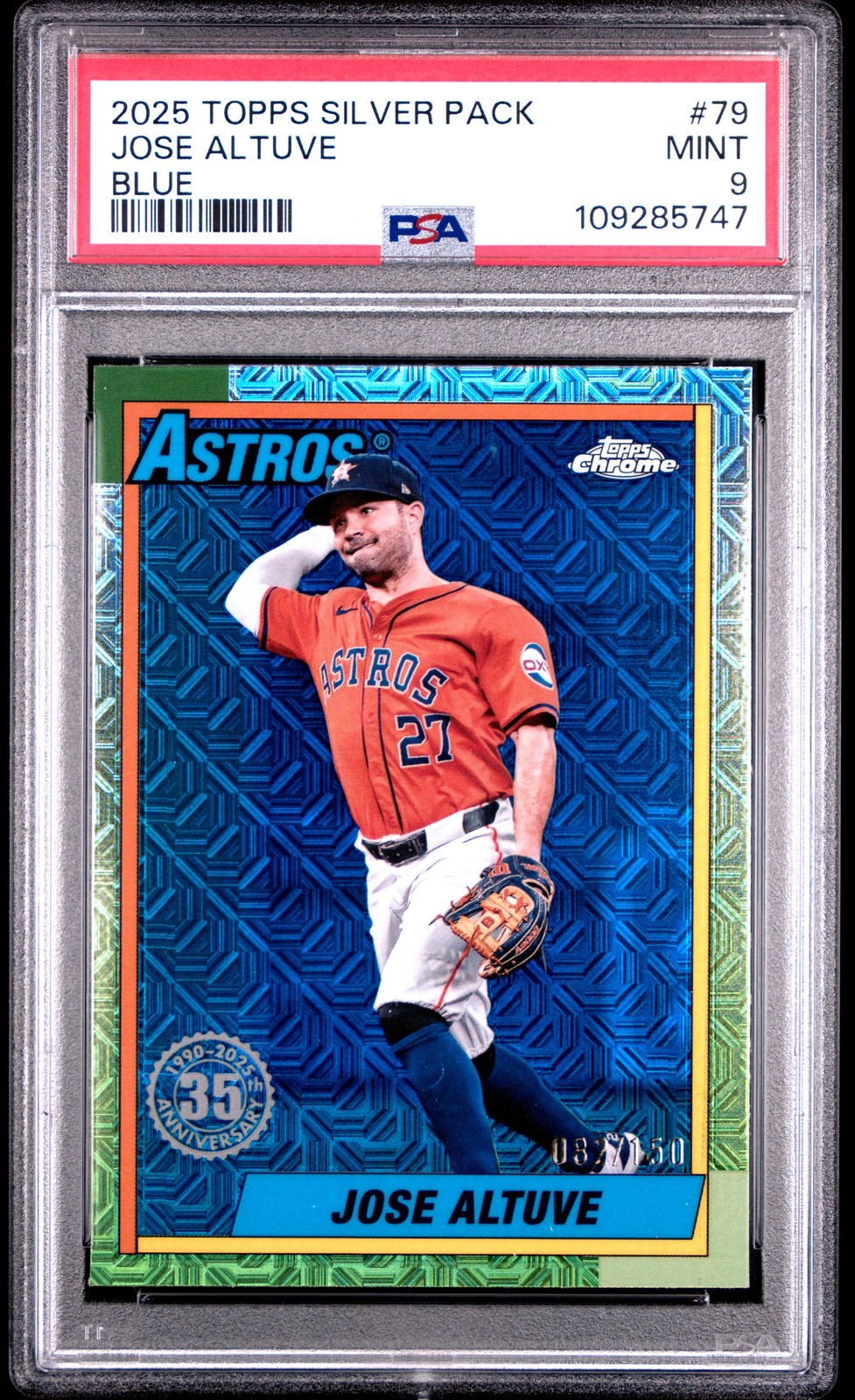 2025 TOPPS SILVER PACK 1990 CHROME PROMO BLUE #79 JOSE ALTUVE 82/150 PSA 9
