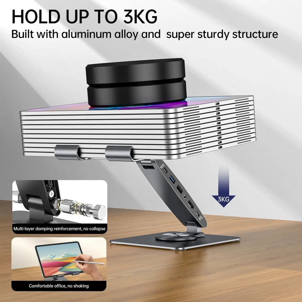 Foldable USB-C Docking Station HUB Tablet Desktop Stand for 4-12.9″ iPad Pro UK - Image 4 of 4