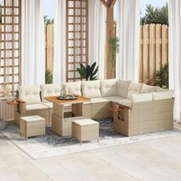 12-Teiliges Garten-Sofa-Set Mit Kissen Beige Poly Rattan Akazie