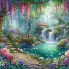 Diamond Art Fantasy Garden Bridge Waterfall Kit 30 x40 . Item: FLL07