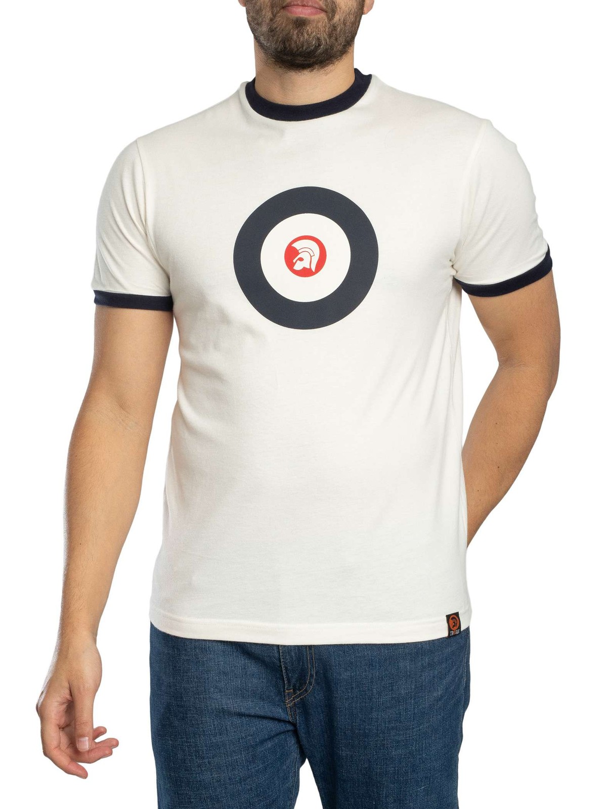 Trojan Target Logo Ringer T-Shirt, Ecru - XXL