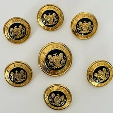 St. John Vintage Lion Crest Lot of 7 Replacement Buttons Round Gold Black Enamel