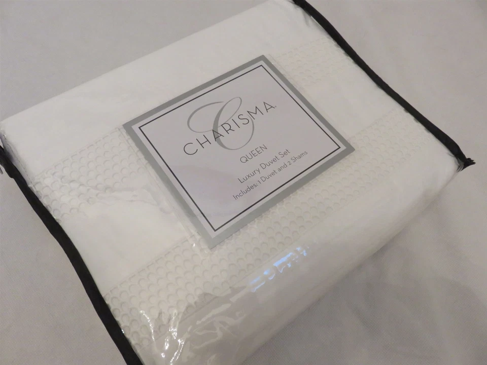 Charisma Bristol Embroidered 3 piece queen duvet cover set white - Image 3 of 4