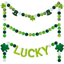 3 Pack St. Patrick's Day Felt Ball Garlands, 6.6 FT Lucky Pom Pom Shamrock Garla