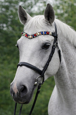 Perlen & bunte Edelsteinkristalle V-Form Stirnband schwarz Pony Cob voller schneller Druckknopf