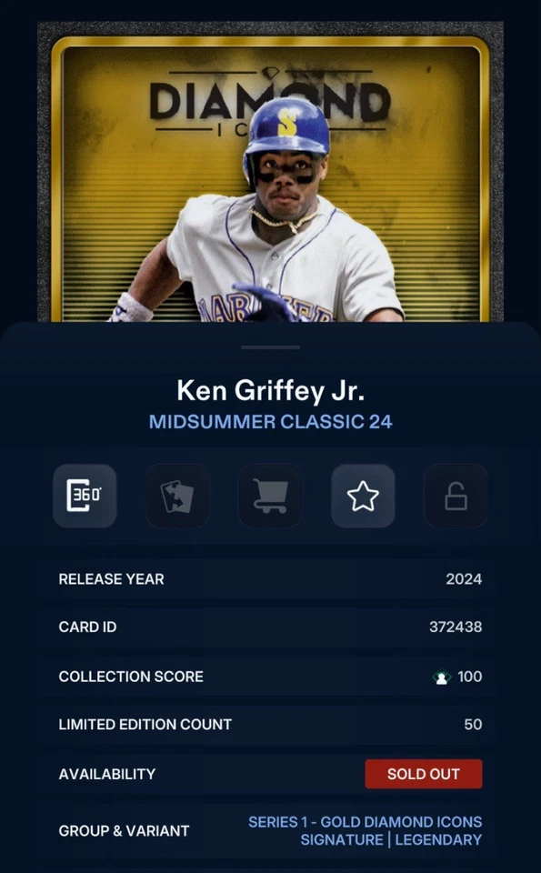 2024 Topps Bunt Series 1 Gold Diamond Icons Ken Griffey Jr./50 LEGENDARY Auto - Image 3 of 3