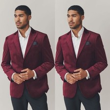 Burgundy Velvet Men Suits Peak Lapel Formal Dinner Party Groom Men Tuxedos