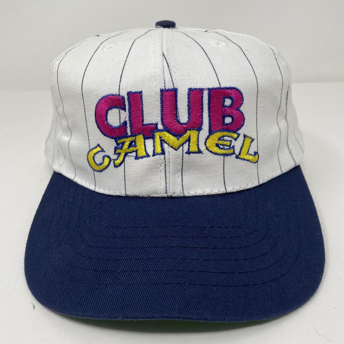 Vintage Club Camel Hat Cap Snap Back White Blue Striped