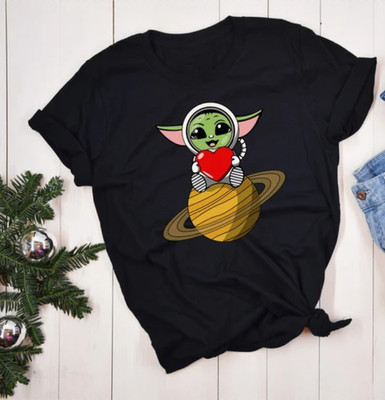 Disney Star Wars Lovely Astronaut Baby Yoda Black T-Shirt, Gift For Friends