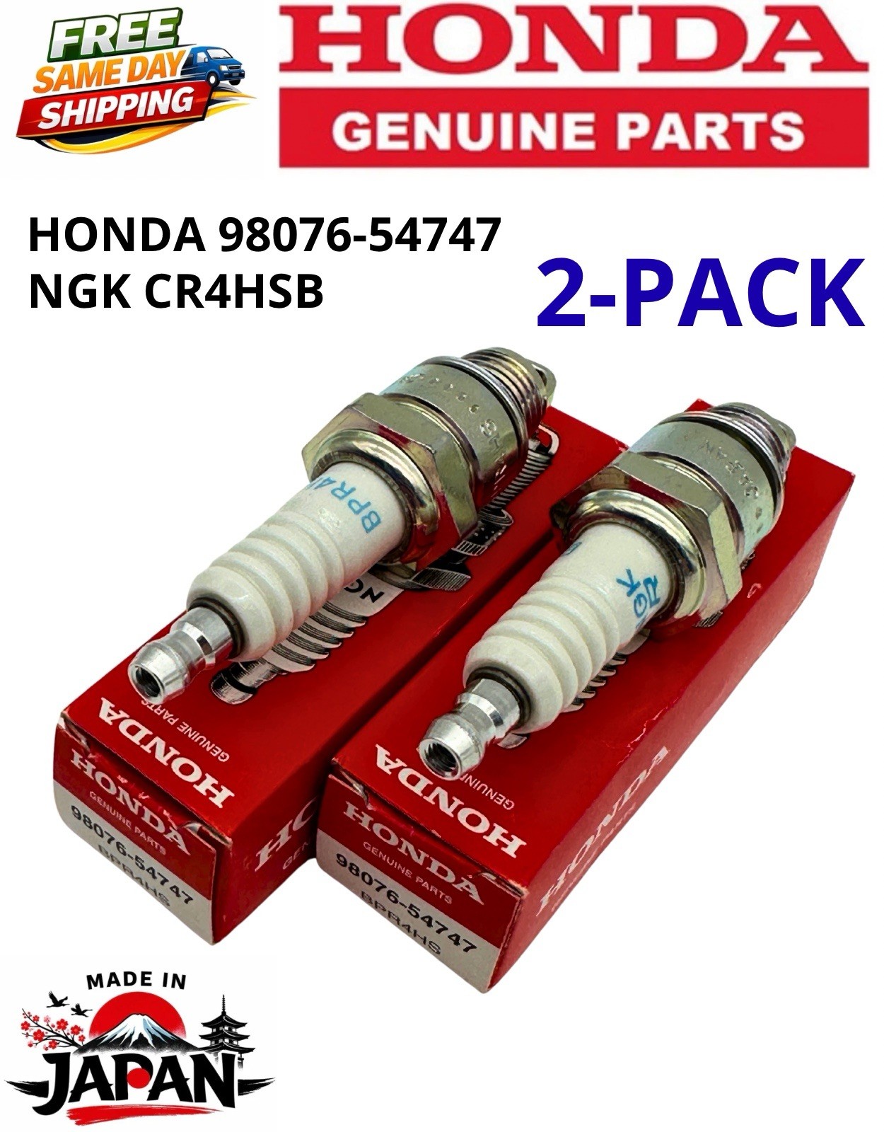 2-PACK Honda NGK BPR4HS Spark Plug Suzuki JR50 Yamaha PW50 Kawasaki 98076-54747