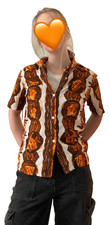 VTG 60s MALIHINI Barkcloth Orange Hawaiian shirt made in Hawaii W size S 