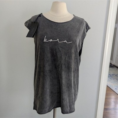 NEW Women's .Born Cursive Tank Burnout Medium Grey Acid Wash