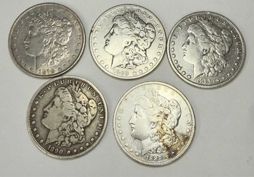 Lot of 5 Mixed date Morgan Silver Dollar - 90% Silver