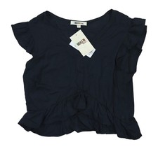 Miken Ruffled V-Neck Solid Cropped Juniors Swimwear Cover Up Top L NWT Black