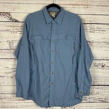 Men's LL Bean Blue Gingham Button Up Camp Fish Vented Hiking Outdoor Shirt Sz L