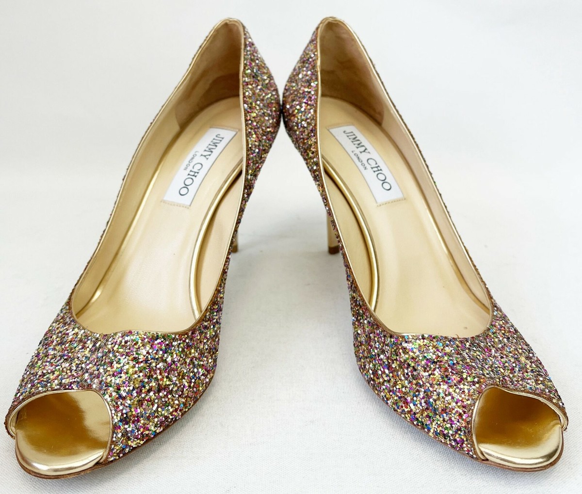 JIMMY CHOO Evelyn Pumps Multicolor Glitter Peep Toe 38 8 JIMMY CHOO Evelyn Pumps Multicolor Glitter Peep Toe 38 8