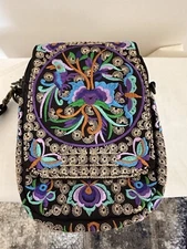 Vintage Handmade Women Mini Crossbody Bag Purple Multicolor