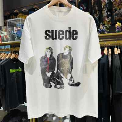 Vintage style SUEDE rock band short sleeve white color shirt KV28669