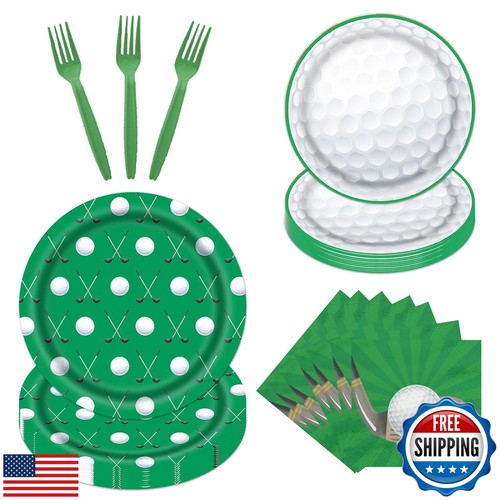 Rakuto Golf Party Teller Servietten Gabeln, 64 Teile Golf Party Geschirr Set Suppli