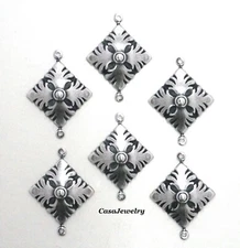 #3470 ANTIQUED .925 STERLING SILVER PLATED SQUARE 2 RING CONNECTOR - 6 Pcs