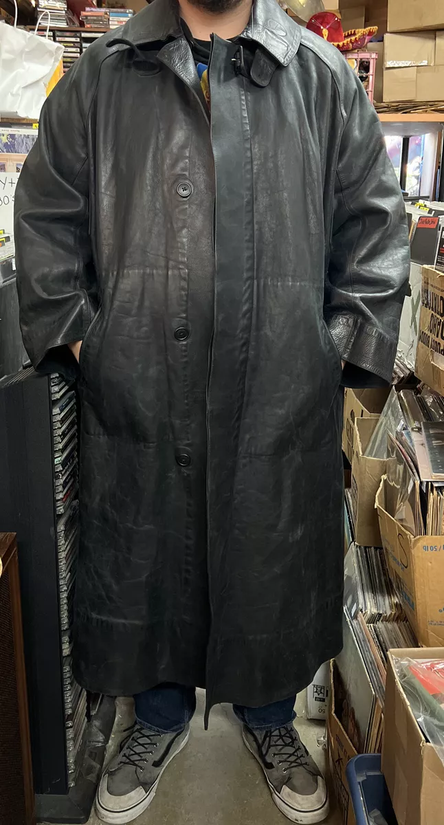 Vintage Ralph Lauren Polo Sport Leather Trench Coat Duster Mens fits XL