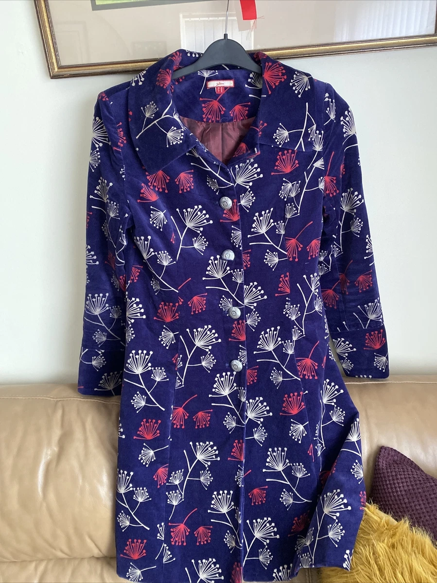 Joe Browns Size 10 Long Velvet Quirky Overcoat Purple Vgc eBay