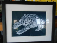 Turtle in Black and White in Black Wood Framed under Glass 18" bu 22"