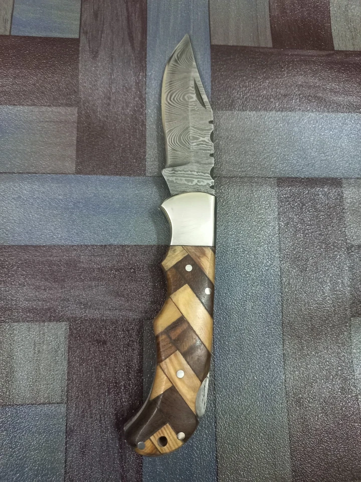 Lote de 20 PIEZAS Damasco Hecho a Mano Cerradura Trasera Plegable Navaja Camping Caza Foto 4 de 4