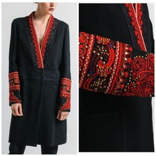 Rare Etro Embroidered Beaded Black Red Long Jacket $4035 Medium