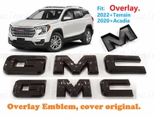 Front & Rear GMC Gloss Black OVERLAY Emblem Badge Fit GMC Acadia Terrain