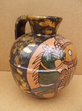 Cruche Broc Poterie de Bavent Normandie décor Tapisserie de Bayeux style Desmant