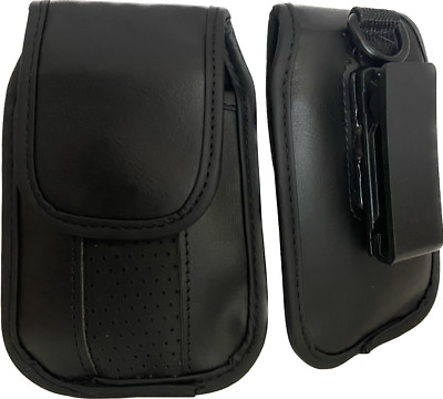 Black Leather Case Vertical with pinch clip fits Tracfone Alcatel My flip A405DL
