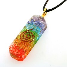 7 Chakra Rainbow Layered Orgone Pendant  Cord Necklace EMF and 5G Protection