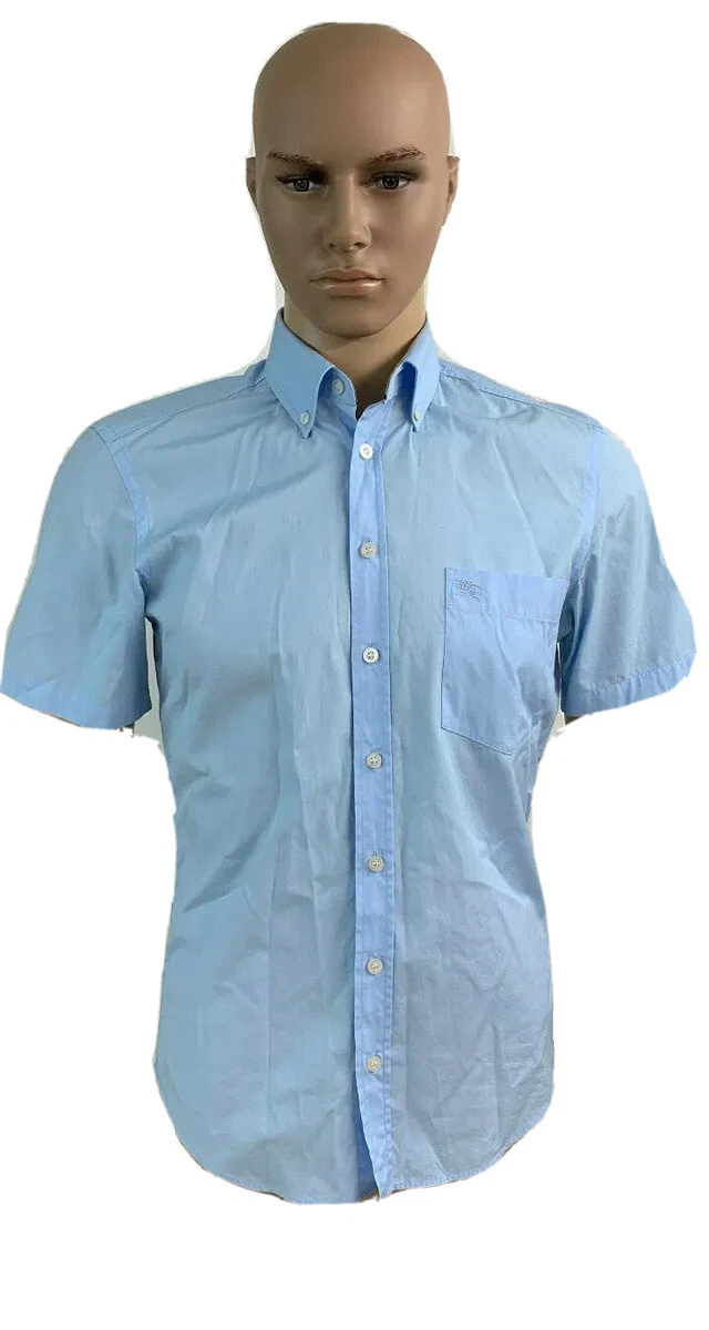 Camicia uomo Burberry Brit Celeste Maniche Corte S Small Slim Fit Check Collo