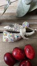Vintage Christmas Angel Brooch Pin Silver Tone AB Costume Jewelry ❄️
