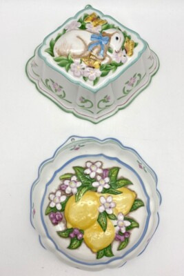 Franklin Mint Le Cordon Bleu Ceramic Jello Molds Set of 2 Lamb Lemon Fruit