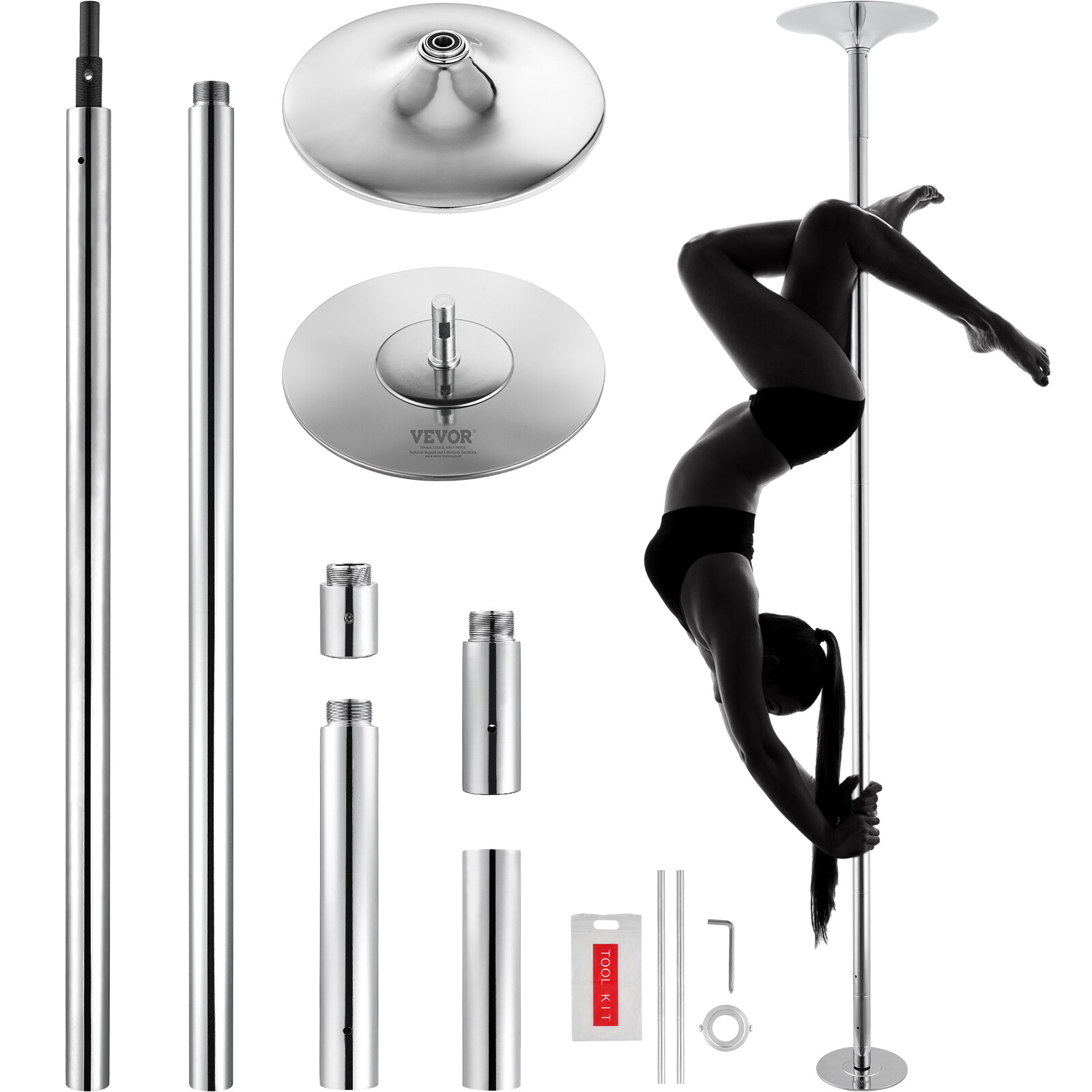 VEVOR Barra de Baile Profesional 2750x390 mm Estática y Giratoria para Bar Club