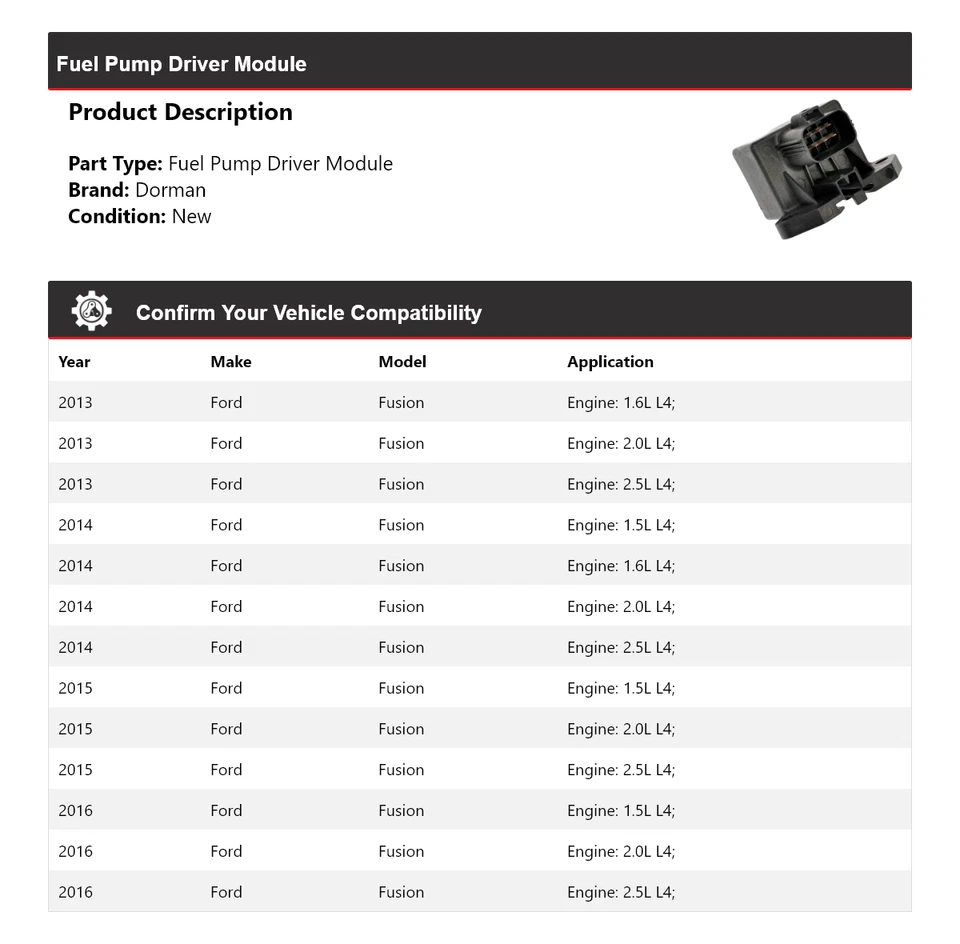 Модуль драйвера топливного насоса для Ford Fusion Dorman 2013-2016 годов выпуска 2014 2015 годов выпуска - Изображение 2 из 4