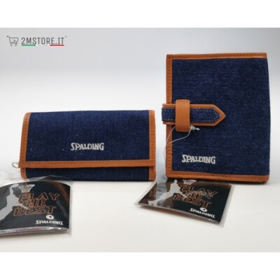 SPALDING Geldbörse + Schlüsselanhänger Set Herren Damen Kids Jeans Denim Geschenk Retro