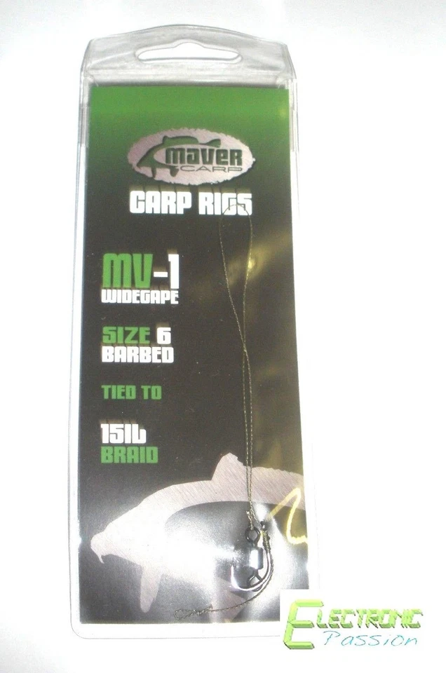 5 STCK. NEU MAVER KARPFEN RIGS GRÖSSE 6 STACHELIG MV-1 WIDEGAPE GEBUNDEN AN 15 Pfund SINKING ZOPF
