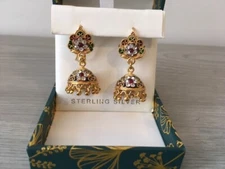 Asian Indian Jhumkhas Earrings Costume Jewellery Pierced Ears Hanging Flower