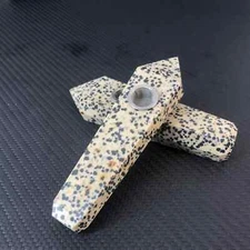 Natural Dalmation Spot Stone Quartz Crystal Point Wand Smoking Pipe Healing Gift
